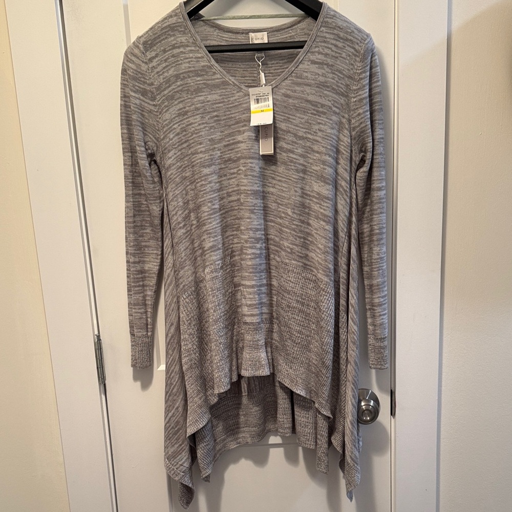 Cupio Womens Heather Gray Knit Relaxed Draped Tunic Sweater High/Low size M NWT